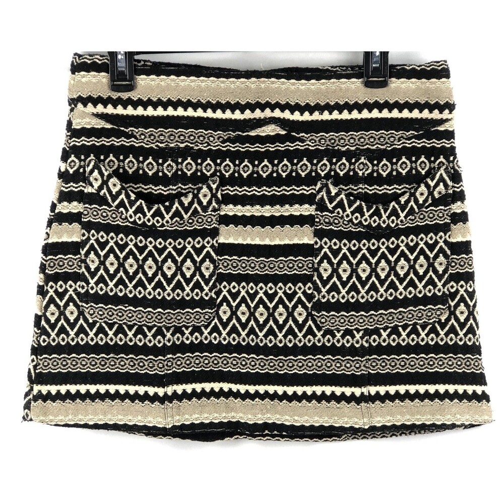 Altar’d State Mini A-line Skirt M Blk/taupe Aztec Tribal Woven Tweed Retro Boho